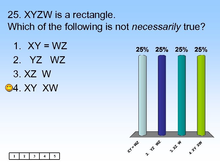 25. XYZW is a rectangle. Which of the following is not necessarily true? 1.
