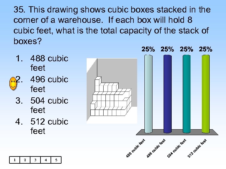 35. This drawing shows cubic boxes stacked in the corner of a warehouse. If