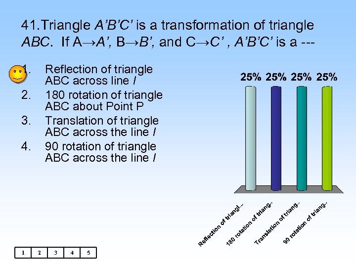 41. Triangle A’B’C’ is a transformation of triangle ABC. If A→A’, B→B’, and C→C’