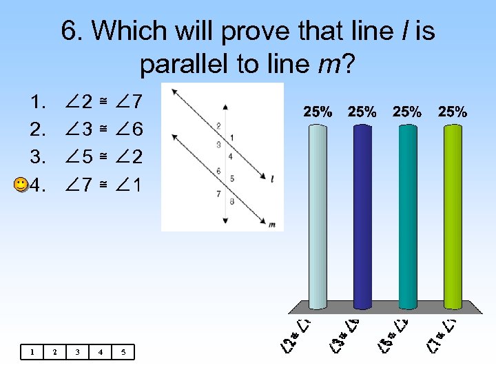 6. Which will prove that line l is parallel to line m? 1. 2.