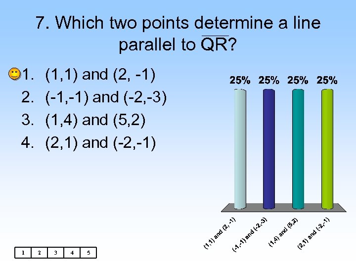 7. Which two points determine a line parallel to QR? 1. 2. 3. 4.