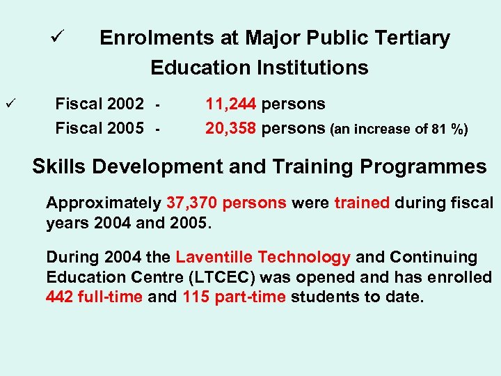 ü ü Enrolments at Major Public Tertiary Education Institutions Fiscal 2002 Fiscal 2005 -
