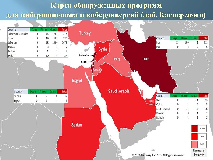Карта обнаруженных программ для кибершпионажа и кибердиверсий (лаб. Касперского) 8 июля 2013 19 