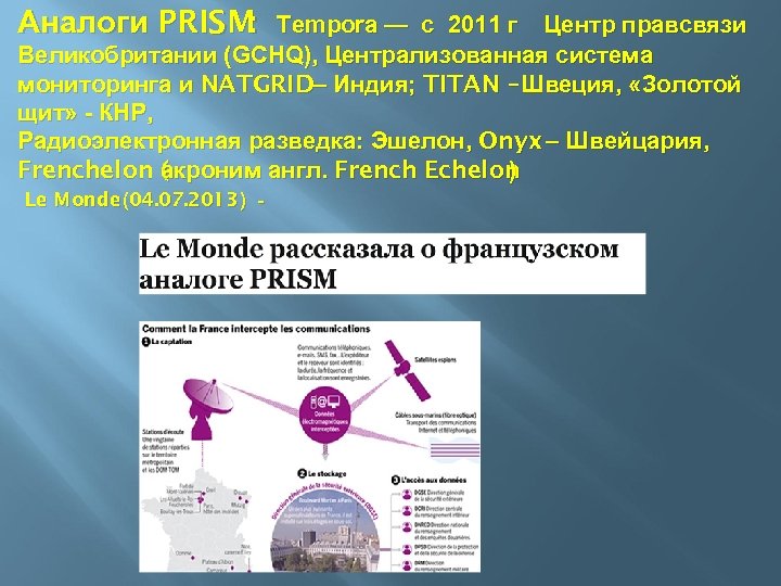 Аналоги PRISM : Tempora — с 2011 г Центр правсвязи Великобритании (GCHQ), Централизованная система
