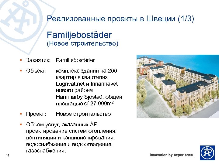 Реализованные проекты в Швеции (1/3) Familjebostäder (Новое строительство) § Заказчик: Familjebostäder § Объект: комплекс