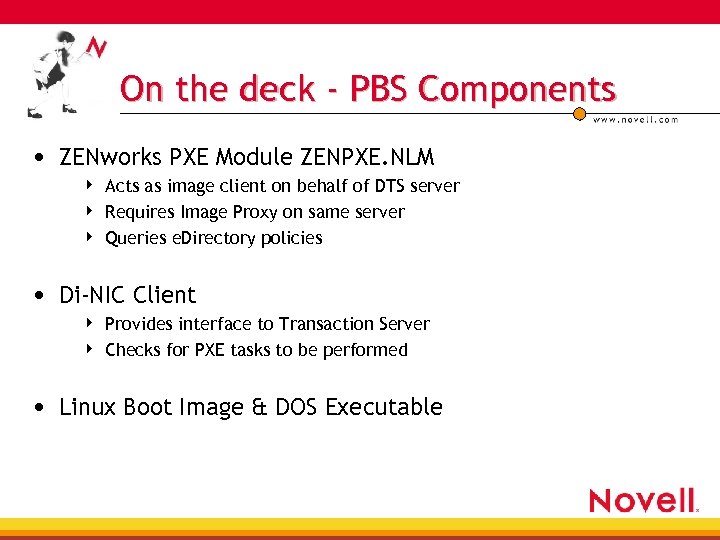 On the deck - PBS Components • ZENworks PXE Module ZENPXE. NLM 4 4