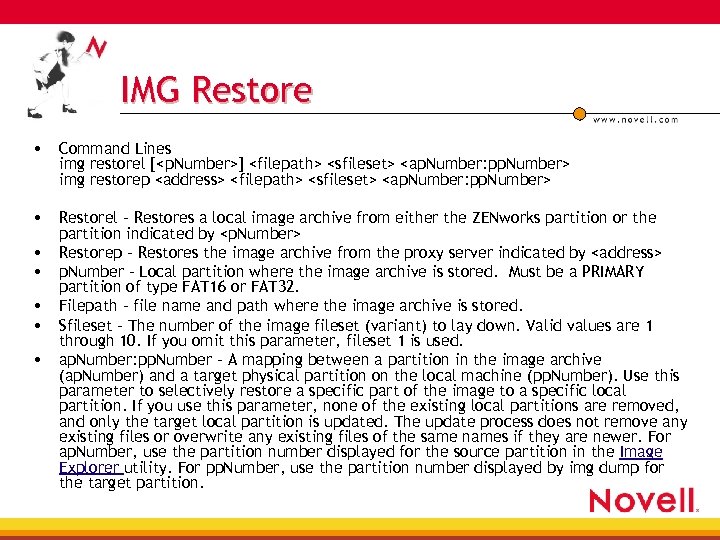 IMG Restore • Command Lines img restorel [<p. Number>] <filepath> <sfileset> <ap. Number: pp.