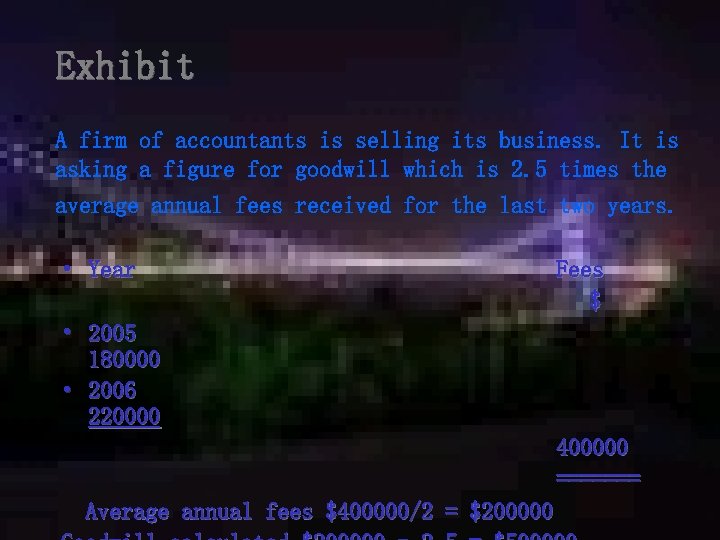 Exhibit A firm of accountants is selling its business. It is asking a figure