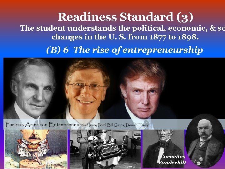 Readiness Standard (3) The student understands the political, economic, & so changes in the
