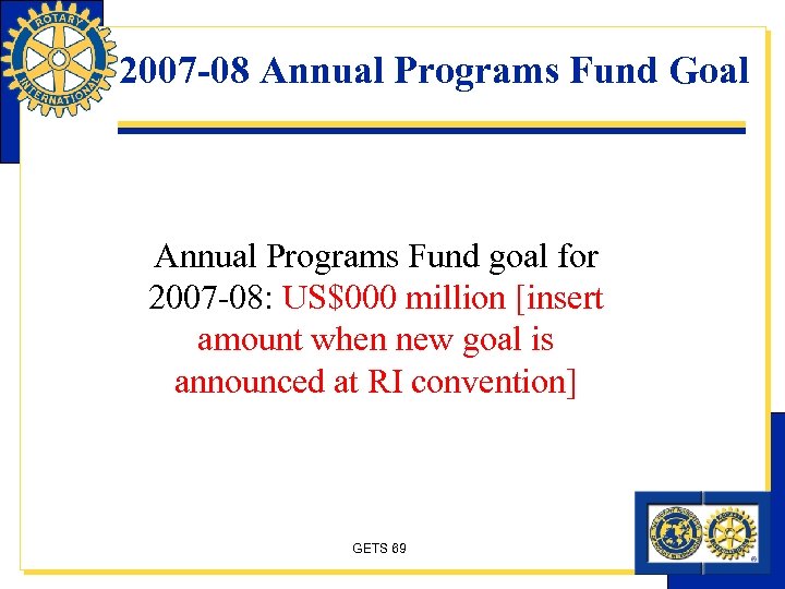 2007 -08 Annual Programs Fund Goal Annual Programs Fund goal for 2007 -08: US$000