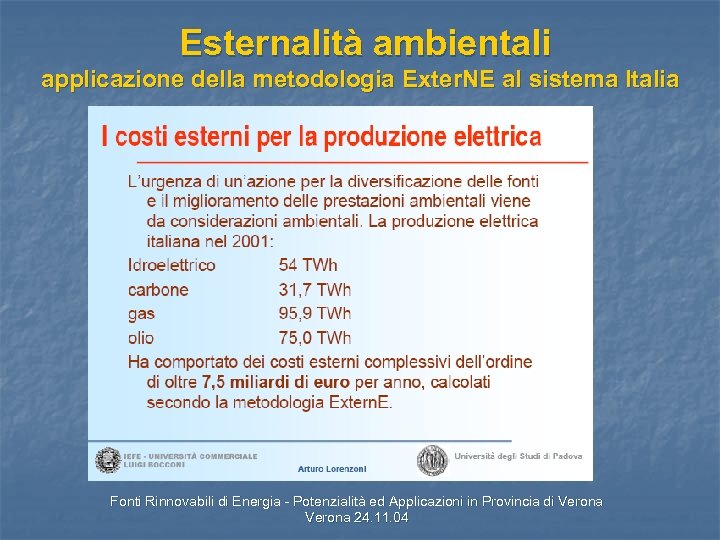 Esternalità ambientali applicazione della metodologia Exter. NE al sistema Italia Fonti Rinnovabili di Energia