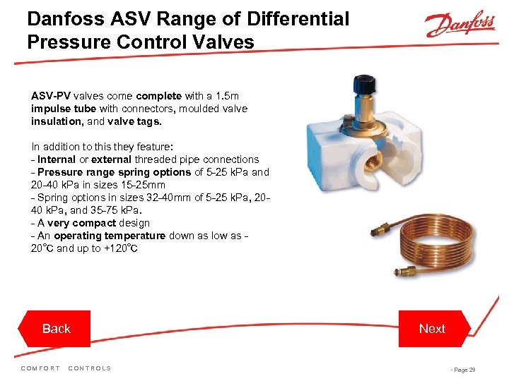 Danfoss ASV Range of Differential Pressure Control Valves ASV-PV valves come complete with a