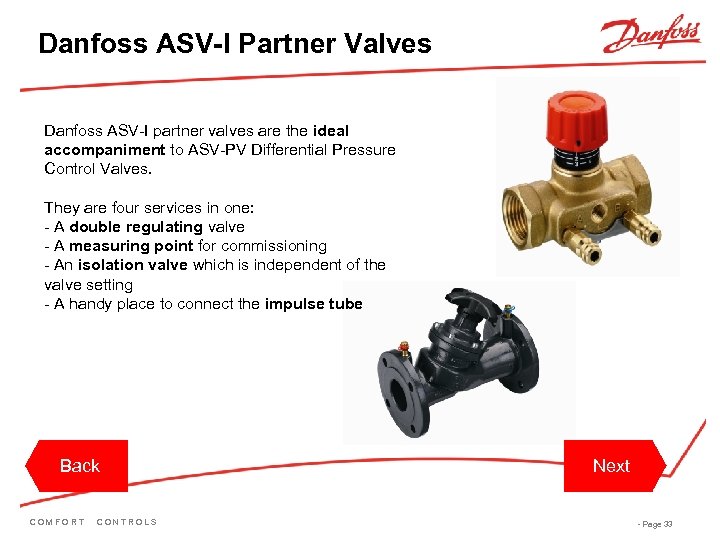 Danfoss ASV-I Partner Valves Danfoss ASV-I partner valves are the ideal accompaniment to ASV-PV