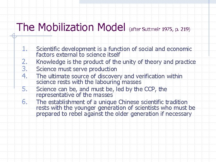 The Mobilization Model 1. 2. 3. 4. 5. 6. (after Suttmeir 1975, p. 219)