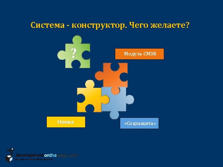 Система - конструктор. Чего желаете? ? Опека developmentontheedge. com your source of innovative solutions