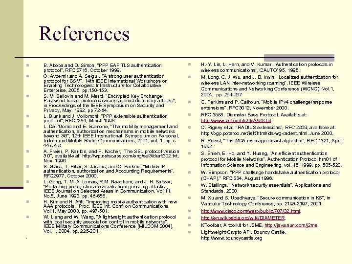 References n n n n n . B. Aboba and D. Simon, “PPP EAP