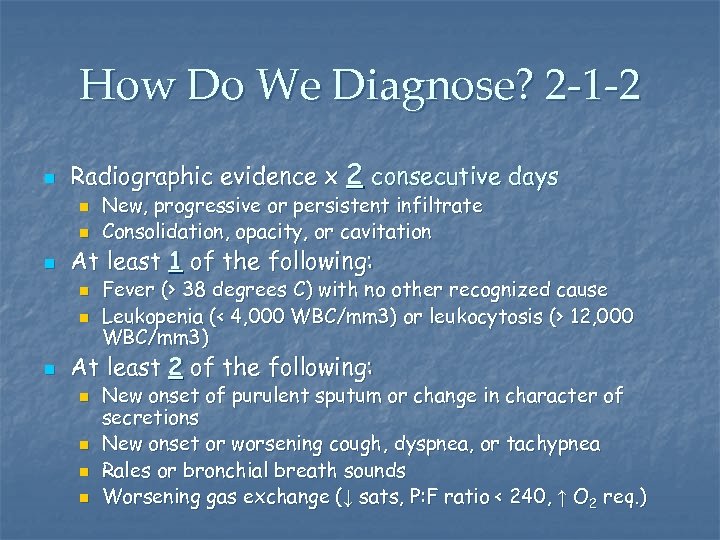 How Do We Diagnose? 2 -1 -2 n Radiographic evidence x 2 consecutive days