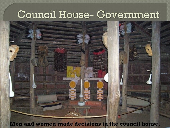 Council House- Government Men and women made decisions in the council house. 