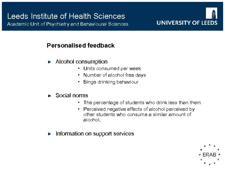 Leeds Institute of Health Sciences Academic Unit of Psychiatry and Behavioural Sciences Personalised feedback