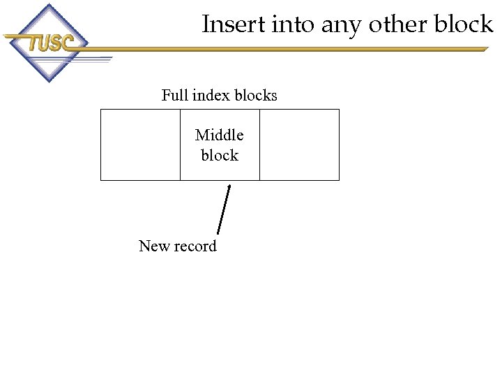 Insert into any other block Full index blocks Middle block New record 14 