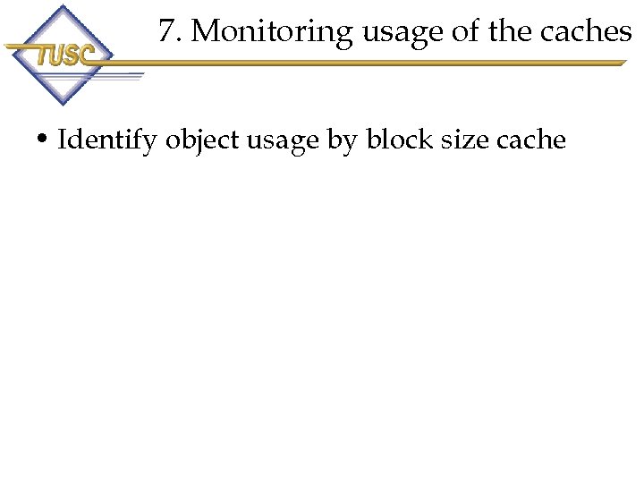 7. Monitoring usage of the caches • Identify object usage by block size cache