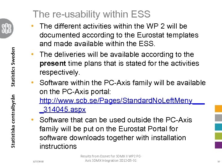 The re-usability within ESS • The different activities within the WP 2 will be