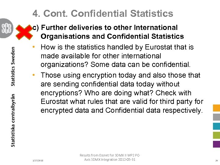 4. Cont. Confidential Statistics c) Further deliveries to other International Organisations and Confidential Statistics