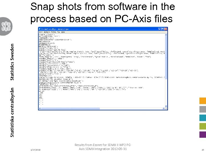 Snap shots from software in the process based on PC-Axis files 3/17/2018 Results from