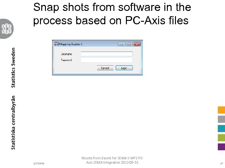 Snap shots from software in the process based on PC-Axis files 3/17/2018 Results from