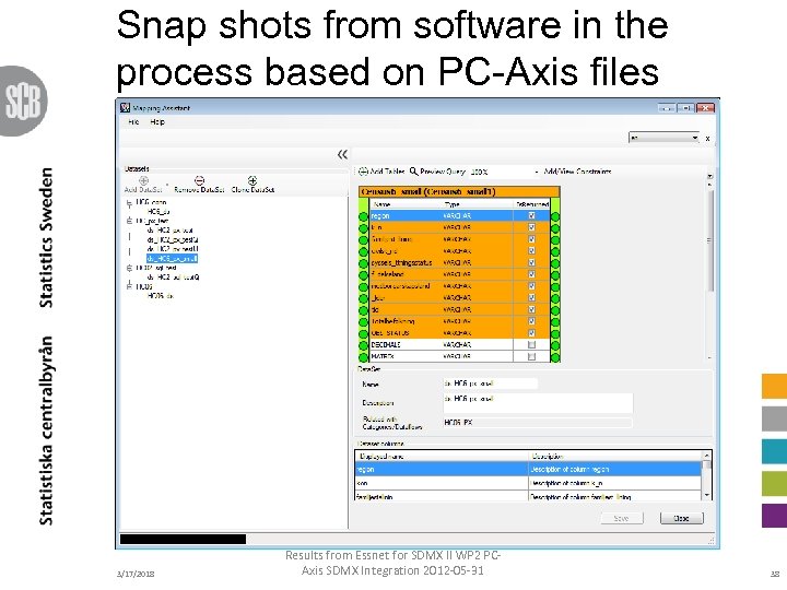 Snap shots from software in the process based on PC-Axis files 3/17/2018 Results from