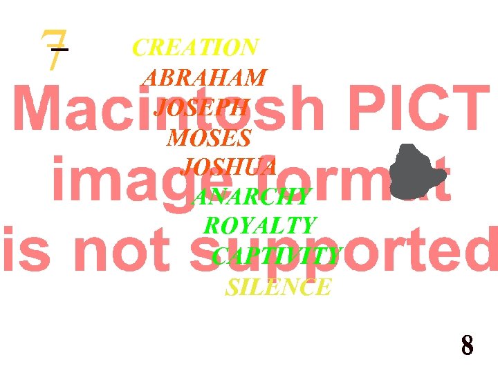 7 CREATION ABRAHAM JOSEPH MOSES JOSHUA ANARCHY ROYALTY CAPTIVITY SILENCE JESUS © 2003 The