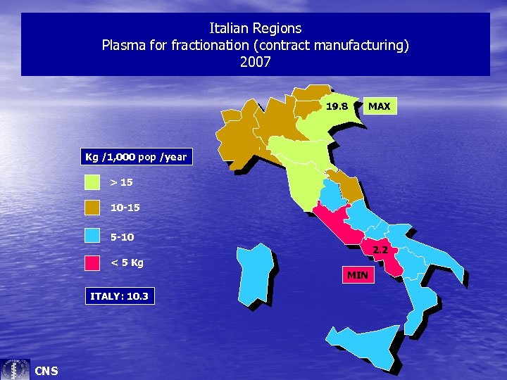 Italian Regions Plasma for fractionation (contract manufacturing) 2007 19. 8 MAX Kg /1, 000