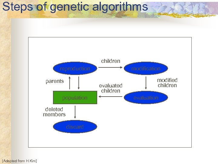 Steps of genetic algorithms children reproduction parents evaluated children population deleted members discard [Adapted