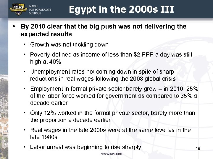 Egypt in the 2000 s III • By 2010 clear that the big push