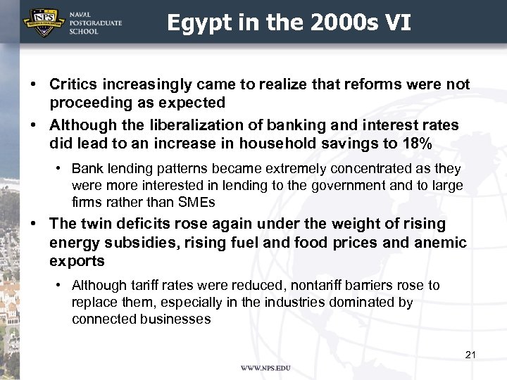 Egypt in the 2000 s VI • Critics increasingly came to realize that reforms