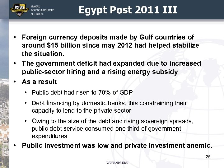 Egypt Post 2011 III • Foreign currency deposits made by Gulf countries of around