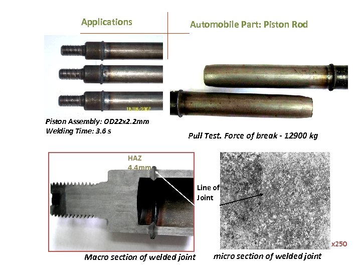 Applications Piston Assembly: OD 22 x 2. 2 mm Welding Time: 3. 6 s