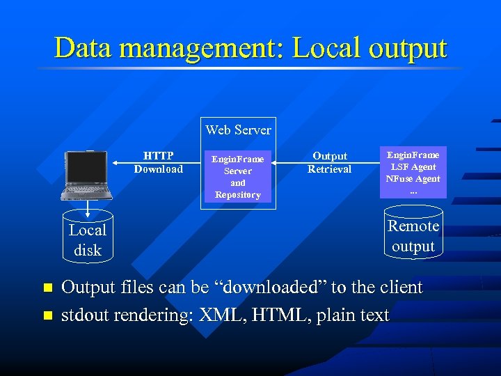 Data management: Local output Web Server HTTP Download Local disk n n Engin. Frame