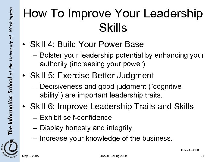 How To Improve Your Leadership Skills • Skill 4: Build Your Power Base –