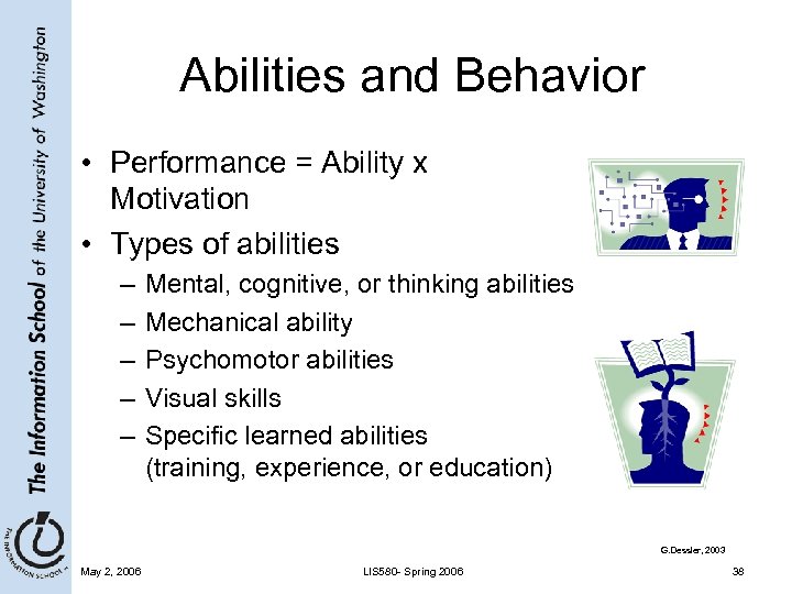 Abilities and Behavior • Performance = Ability x Motivation • Types of abilities –