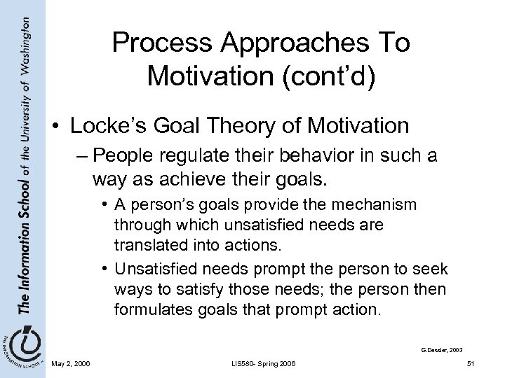 Process Approaches To Motivation (cont’d) • Locke’s Goal Theory of Motivation – People regulate
