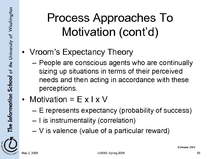 Process Approaches To Motivation (cont’d) • Vroom’s Expectancy Theory – People are conscious agents