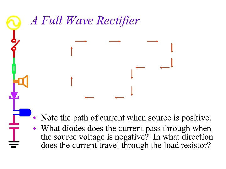 A Full Wave Rectifier w w Note the path of current when source is