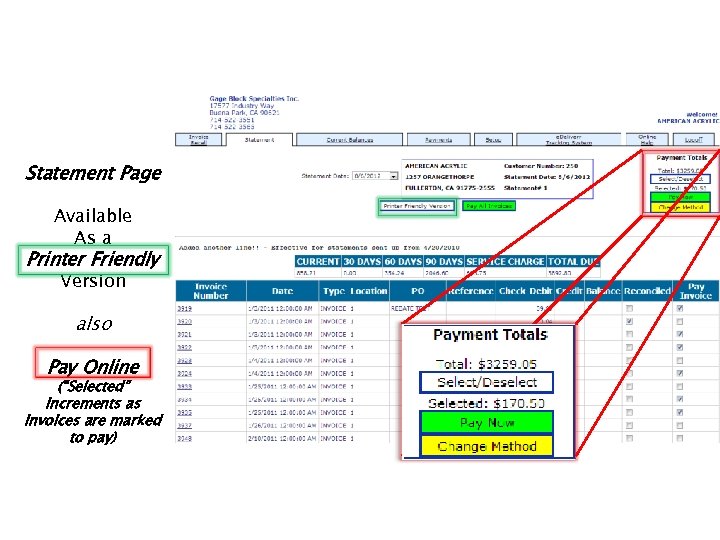 Statement Page Available As a Printer Friendly Version also Pay Online (“Selected” Increments as
