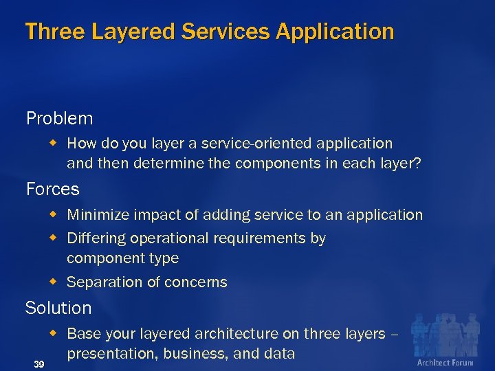 Three Layered Services Application Problem w How do you layer a service-oriented application and