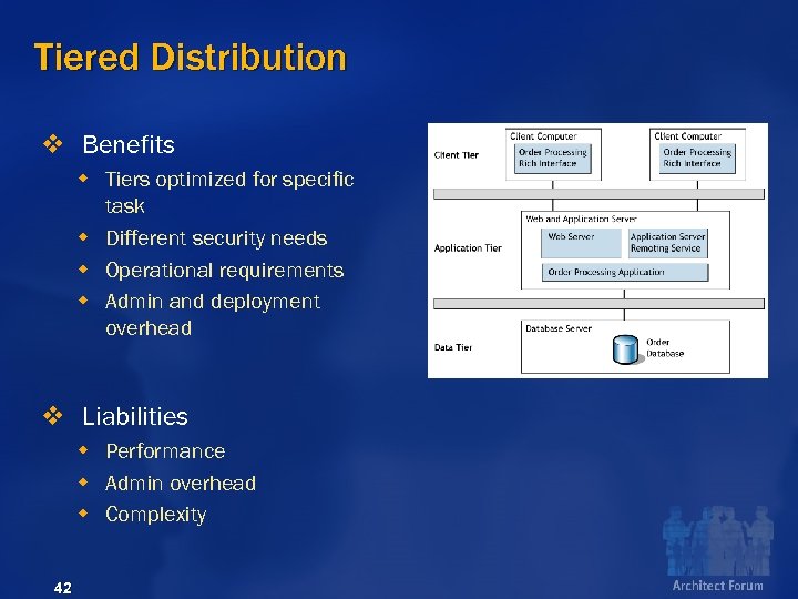 Tiered Distribution v Benefits w Tiers optimized for specific task w Different security needs