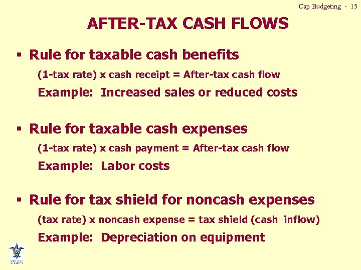 Cap Budgeting - 15 AFTER-TAX CASH FLOWS § Rule for taxable cash benefits (1