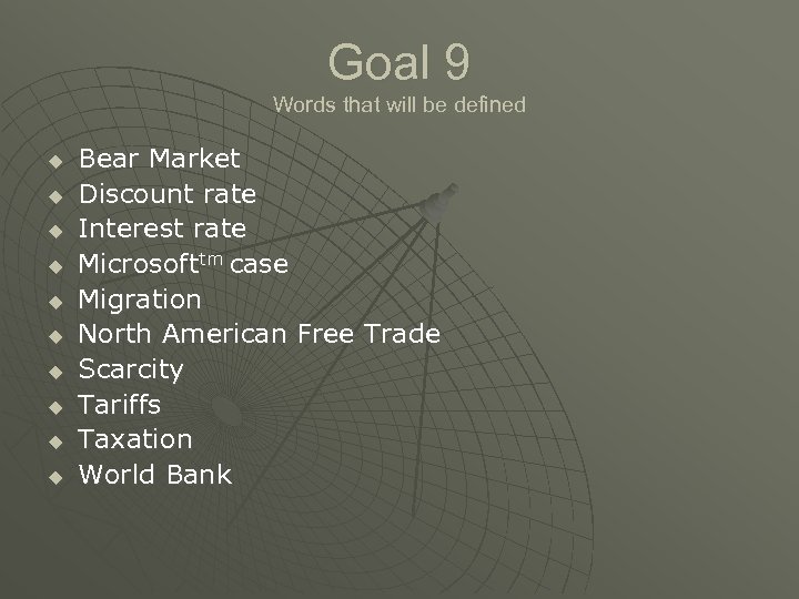 Goal 9 Words that will be defined u u u u u Bear Market