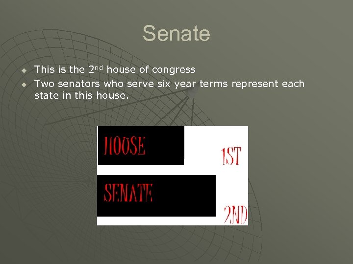 Senate u u This is the 2 nd house of congress Two senators who