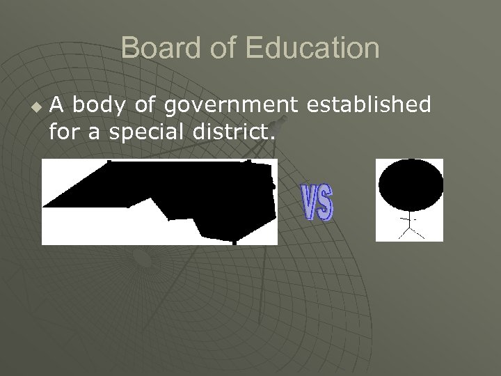 Board of Education u A body of government established for a special district. 